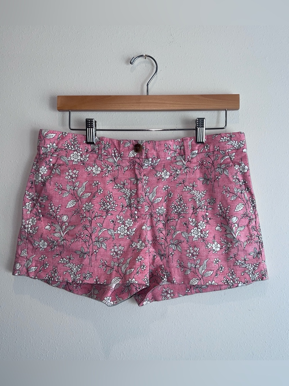 Gap Printed Summer Shorts Size 6 Pink White Botanical Flower Chino Khaki Preppy